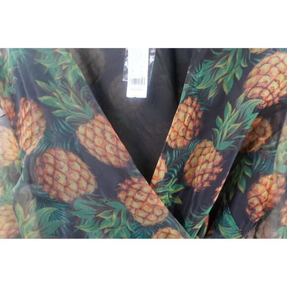 NWT NY& C Pineapple Print Wrap Tropical Blouse Organza V-Neck Puff Sleeve Sz XXL - Picture 9 of 9